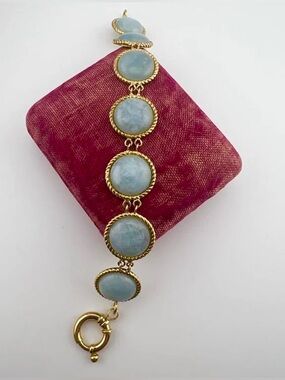 Vintage Gold-Filled Blue Moonstone Bracelet Stamped 925 ITALY with Veronese Mark